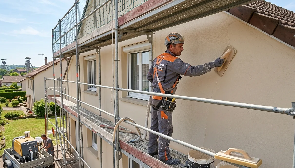 Façadier artisan en Moselle réalisant un ravalement de façade par enduit