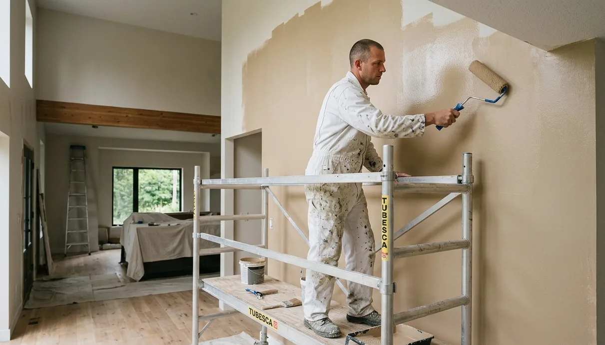 Peintre en bâtiment artisan en Moselle réalisant des travaux de peinture intérieure